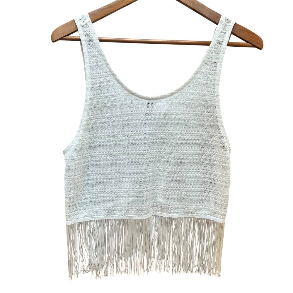 H&M Divided Tank Top Size M White Crochet Fringe Boho Western Festival‎ Y2K